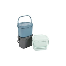 Addis Everyday Kitchen Food Waste Compost Caddy Bin utility Set of 3 mixed colours Metallic Silver, Air Blue, Mist, 3 x 4.5 litres