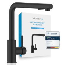 Bächlein Kitchen Mixer 360 Degree Swivel (Matt Black) - Single Lever Sink Mixer Made of Stainless Steel with Extendable Hose and Shower with Switch,