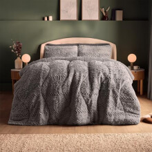 Silentnight Teddy Fleece Coverless Duvet & Pillowcase Set - Luxurious Ultra Soft Cable Knit Teddy Fleece Bed Quilt - 10.5 Tog All Year Round Comfort