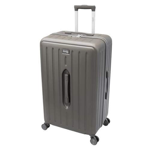 SKYFLITE Modern Large Trunk, 76cm, ABS Hardshell, Silver/Charcoal, TSA Lock, 90L Capacity (Charcoal)