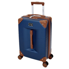 SKYFLITE Retro Trunk Suitcase, 55cm Cabin Size, TSA Lock, 33L Capacity, Black/Ivory/Blue (Blue)