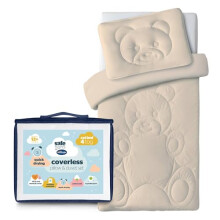 Silentnight Safe Nights Coverless Cot Bed Duvet & Pillow Set - Teddy Bear Motif Soft Cotton - 4 Tog Quilt Blanket - Slim & Supportive Pillow for Kids