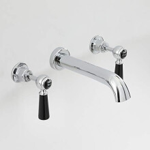 Milano Elizabeth Wall Mounted 3 Tap-Hole Basin Mixer Tap Lever Handle - Chrome Black