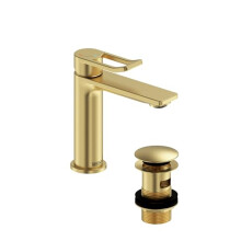 Bristan Saffron Eco Start Basin Mixer with Clicker Waste, Deck Mounted Bathroom Tap, Brushed Brass Finish