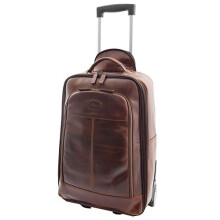 Genuine Leather Cabin Size Suitcase on Wheels Travel Trolley Flight Carry on Luggage HLG818 Brown