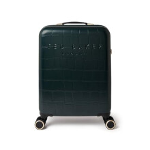 Ted Baker Icon Case 55cm Cabin Suitcase Forest Green Patent Croc 4-Wheel Lightweight ABS TSA Lock Designer Luggage Travel Bag Organised Interior