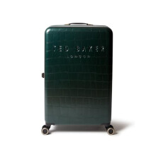 Ted Baker Icon Case Large Suitcase 79cm Forest Green Patent Croc Hard Shell 4-Wheel TSA Lock Designer Luggage Travel Bag 122L Lightweight ABS