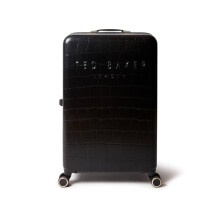 Ted Baker Icon Case Large Suitcase 79cm Black Patent Croc Hard Shell 4-Wheel TSA Lock Designer Luggage Travel Bag 122L Lightweight ABS Organised