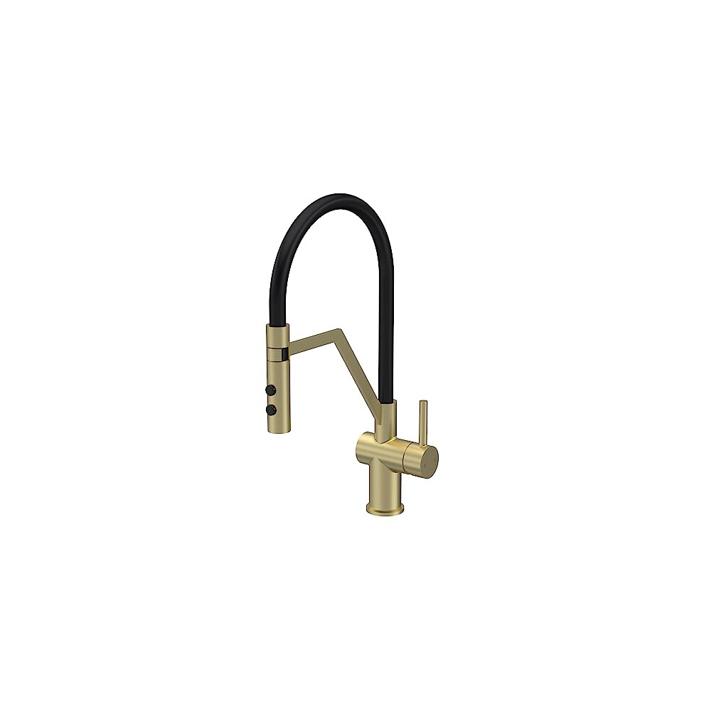Aquess Ravi Brushed Brass Pull Out Kitchen Mixer Tap - Single Lever - Image 4