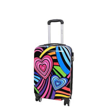 House Of Leather Cabin Size Four Wheels Hard Shell Suitcase Hearts Printed Luggage Cosmos Black