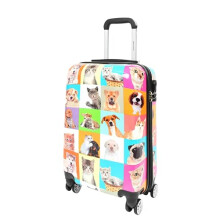 House Of Leather Four Wheels Hard Shell Suitcase Printed Expandable Luggage Dogs and Cats Print (Cabin)