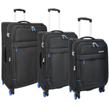 Black Green Pink Soft Suitcase 8 Wheel Spinner Expandable Luggage Quito (Black, Set of 3 (C,M,L))