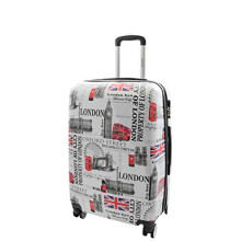 House Of Leather Four Wheels Hard Shell London City Print Suitcase Lockable Travel Luggage (White, Medium)