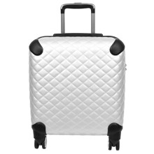 House of Luggage Faux Leather Four Wheeled Pilot Case Quilted Lightweight Cabin Bag HLG1009 (Silver)