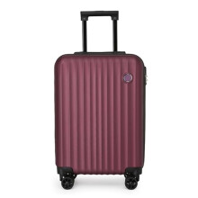 Infinity Leather Hard Shell Suitcase Carry On Hand Cabin Luggage with 4 Spinner Wheels Lightweight Durable (Burgundy, S(56cm 40L))