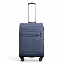 Infinity Leather Lightweight Grey Suitcases 8 Wheel Luggage Travel Cases Soft Laptop Holiday Bag