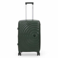 Infinity Leather Expandable Suitcase Trolley Carry On Hand Cabin Luggage Hard Shell ABS Travel Bag Lightweight with TSA Lock (Green, M(66cm 74L))