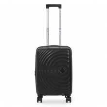Infinity Leather Expandable Black Hard Shell Cabin 55 x 37 x 22 cm ABS Suitcase Luggage TSA Lock Suitable for Easyjet, Ryanair
