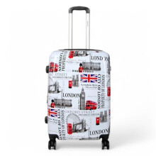 Infinity Leather Hard Shell 4 Wheel Suitcase Set London Print Luggage Cabin Travel Bag (London, M(60cm 89L))