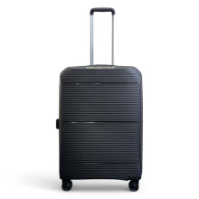 Infinity Leather Expandable Black Suitcase Medium 24-Inch Hard Shell Lightweight Durable Travel Cabin Luggage Bags with TSA Lock (M(68cm 90L))