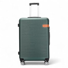 Infinity Leather Suitcase Trolley Carry On Hand Cabin Luggage Hard Shell ABS Travel Bag Lightweight with Durable 4 Spinner Wheels (Blue, M(66cm 61L))