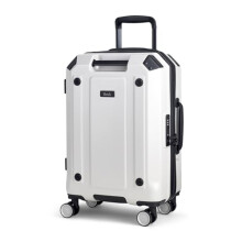 Rock Alpine Small Hard Shell Suitcase in White - Expandable Luggage with Corner Protectors, Hooked Bumper Sides, 360 Swivel-Wheels & TSA Combination