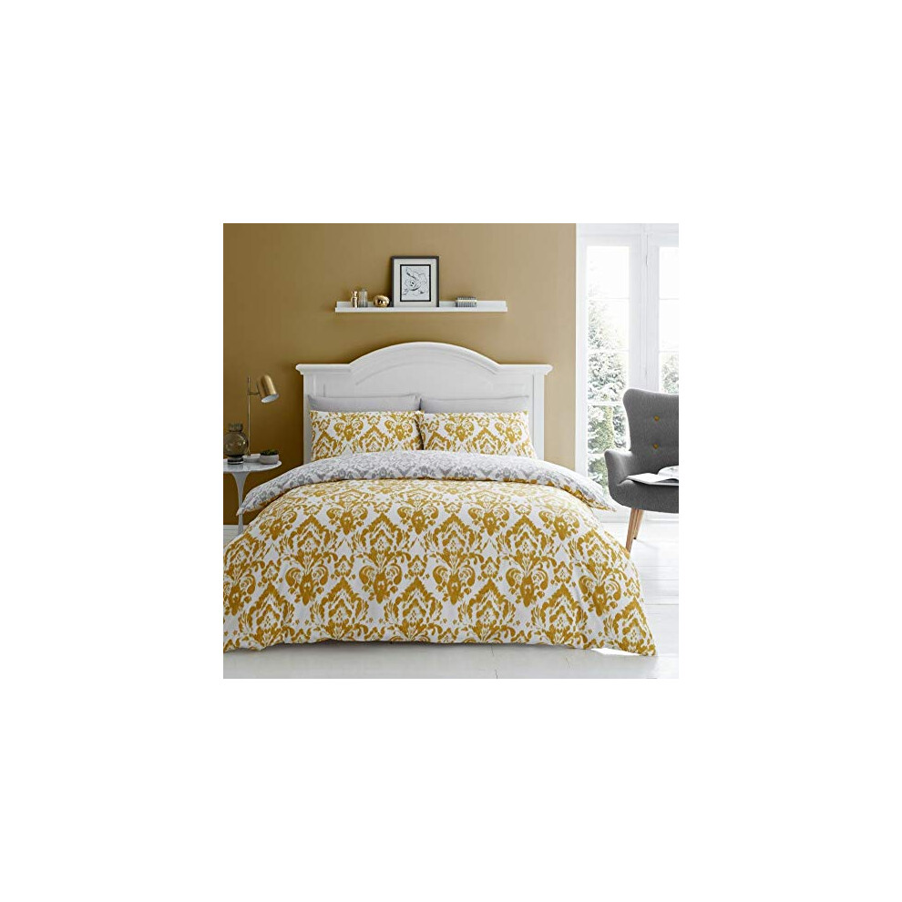Catherine Lansfield Damask Easy Care Single Duvet Set Ochre