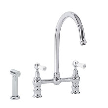 Milano Elizabeth Lever Handle Bridge Kitchen Sink Mixer Tap Swivel Spout Spray - Chrome White