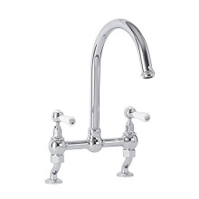 Milano Elizabeth Lever Handle Bridge Kitchen Sink Mixer Tap Swivel Spout - Chrome White