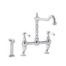 Milano Elizabeth Lever Handle Bridge Kitchen Sink Mixer Tap Swivel Spout Spray - Chrome White