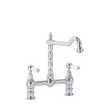 Milano Elizabeth Lever Handle Bridge Kitchen Sink Mixer Tap Swivel Spout - Chrome White