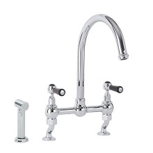 Milano Elizabeth Lever Handle Bridge Kitchen Sink Mixer Tap Swivel Spout Spray - Chrome Black