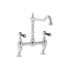 Milano Elizabeth Traditional Lever Handle Bridge Kitchen Sink Mixer Tap Swivel Spout - Chrome Black