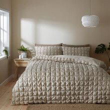 Catherine Lansfield Puffer 3.5 Tog Double Duvet Cover Set with Pillowcases Natural