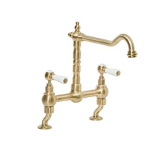 Milano Elizabeth Lever Handle Bridge Kitchen Sink Mixer Tap Swivel Spout - Brass