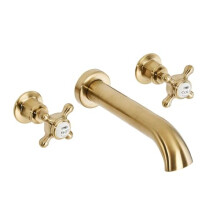 Milano Elizabeth Wall Mounted 3 Tap-Hole Basin Mixer Tap Crosshead Handle - Brass