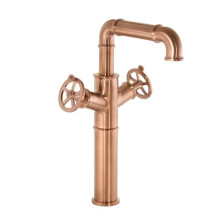 Milano Zandra High Rise Bathroom Basin Mixer Tap Circular Handle Swivel Spout - Copper