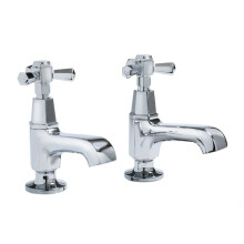 Milano Earlham Art Deco Bathroom Basin Pillar Taps Crosshead Handles - Chrome