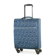 Rock Jewel Small Soft Shell Cabin Suitcase in Blue - Your Travel Hidden Gem, 4 Wheels, Telescopic Handle, Corner Piping Protectors, Underside