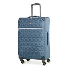 Rock Jewel Medium Soft Shell Hold Suitcase in Blue - Your Travel Hidden Gem, 4 Wheels, Telescopic Handle, Corner Piping Protectors, Underside