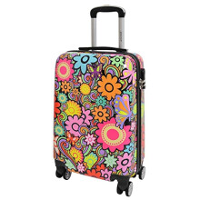 House Of Leather Four Wheels Hard Shell Suitcase Flower Printed Travel Luggage Cabin Size