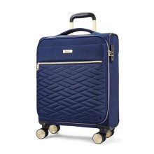 Rock Sloane Small Expandable Soft Shell Cabin Suitcase in Navy - Signature London Styling, 360 Swivel-Wheels, Telescopic Handle, Stylish Gold Accents