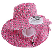 Fashion Printed Hat With Solar Powered Cooling Fan For-Rose red