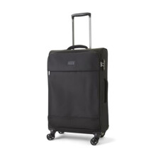 Rock Paris Medium Soft Shell Hold Suitcase in Black - 360 Swivel-Wheels, Versatile & Stylish Design, Telescopic Handle & TSA Combination Lock - 71 x