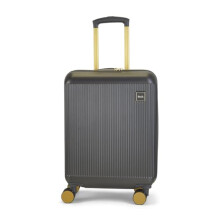 Rock Aria Small Hard Shell Cabin Suitcase in Charcoal with Gold - A Sleek Statement with Gold Toned Accents - Telescopic Handle, Impact-Resistant