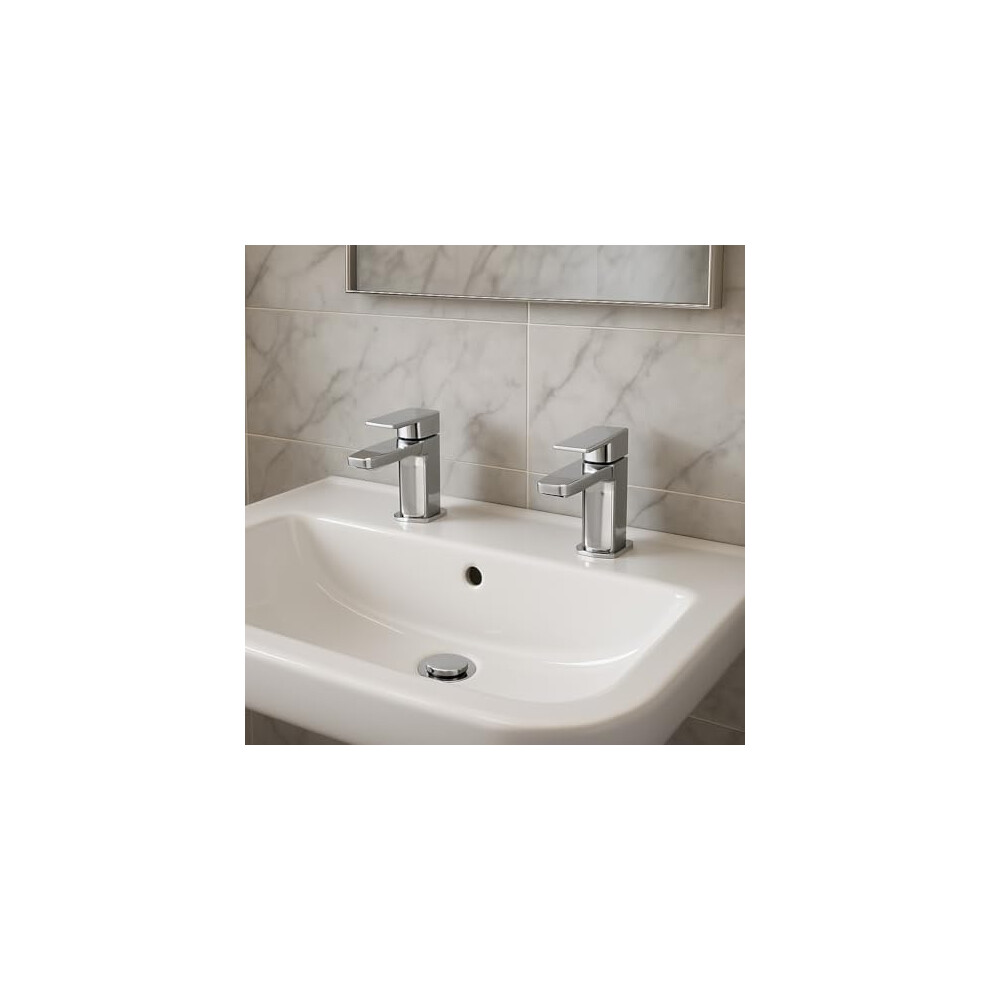 Mura Chrome Basin Taps (Pair) Hot And Cold | Polished Chrome Finish | Hot And Cold | Basin Taps | 5060764163187