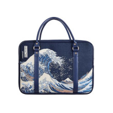 Signare British Museum Great Wave Off Kanagawa Tapestry Travel Cabin Bag, British Design, Navy Leather Trim (Great Wave Off Kanagawa, CABIN-BM-WAVE)