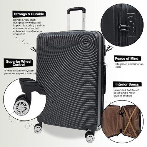 Black Medium Check in Suitcase 72 x 47 x 25 cm Hard Shell Luggage Case 1