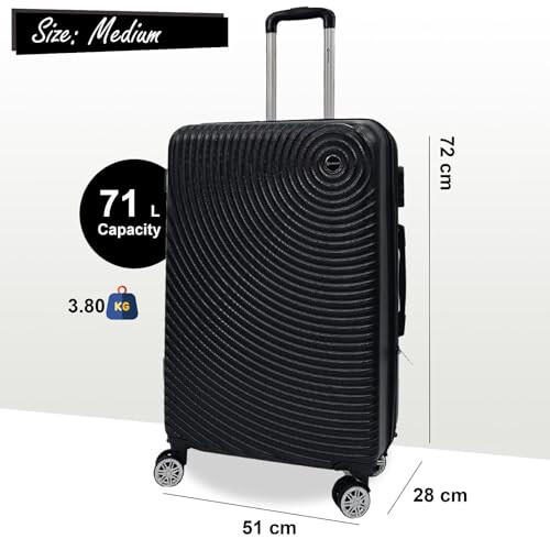 Black Medium Check in Suitcase 72 x 47 x 25 cm Hard Shell Luggage Case 2