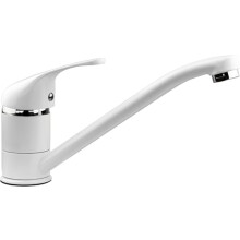 Xcel Home White Round Sink Kitchen Taps | Monobloc Single Top Lever Swivel Long Spout with Hoses and Standard Fittings | Brass Space-Saving Tap Mixers